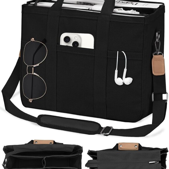 Canvas Tote Bag for Women with Zipper and Compartments Large Work Bible Bag Cros